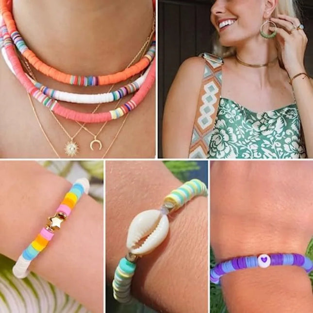 6000 Clay Beads Bracelet Making Kit, 24 Colors Flat Preppy Beads for Friendship Bracelets, Polymer Clay Bead with Charms for Je