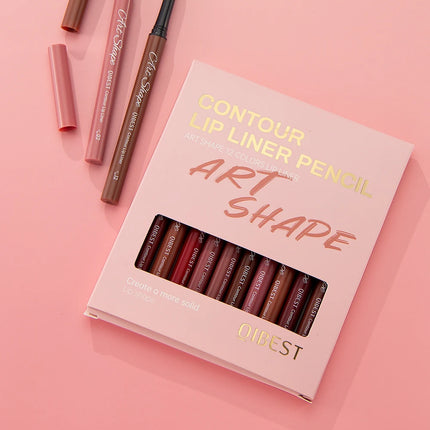 QIBEST Matte Lip Liner Set 12 Colors Nude Shades Lipliner Pen Waterproof Lip Contouring Pencils Lasting Makeup Kits Lipstick Pen