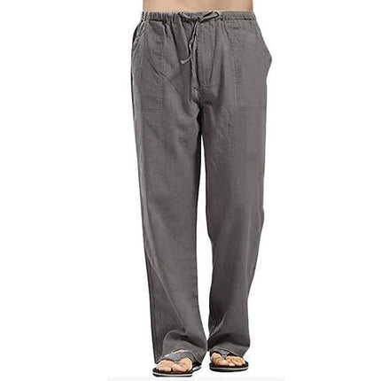Men's Cotton Linen Pants Summer Solid Color Breathable Linen Trousers Male Casual Elastic Waist Fitness Pants Hip-Hop Streetwear