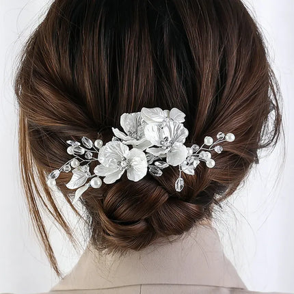 Crystal Pearl Flower Hairpin Wedding Guest Headdresses White Shell Flower Hair Clip Barette Hair Woman Wedding Hair Accessories