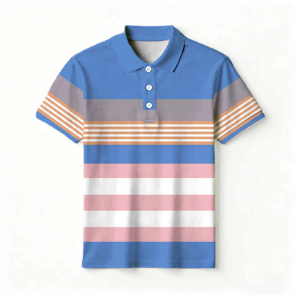 2026 Summer New Style Men's Short-Sleeved Polo Shirt with 3D Stripes Pattern Print - Street Casual Fashionable and Comfortable