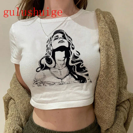 Crop Top Lana Del Rey Ldr Sailing Graphics T Shirt Cropped Harajuku Women Vintage Short-Sleeve T-Shirt Streetwear Female Tshirt