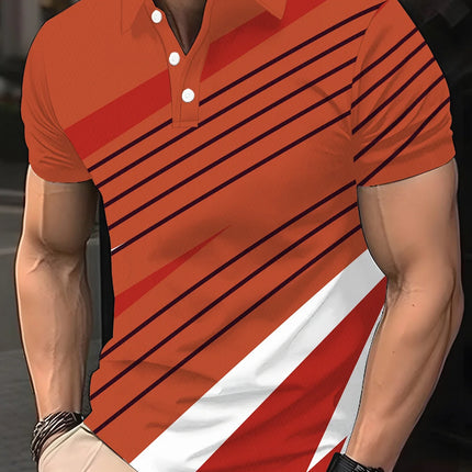 Color block men's shirts, fashionable striped printed T-shirts, men's shirts, polo shirts, short-sleeved lapels, designer T-shir