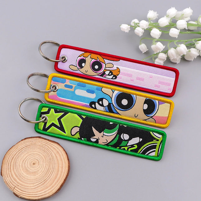 Vibrant Girls Embroidery Key Fob Key Tag For Motorcycles Cars Backpack Keychain Fashion Keyring Gifts for Men Women Accessories