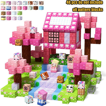Magnetic Building Blocks Mine World Magnetic Forest Ender Lava  Construction Brick Cube STEM Toy Set Gift for Boy Girl Children