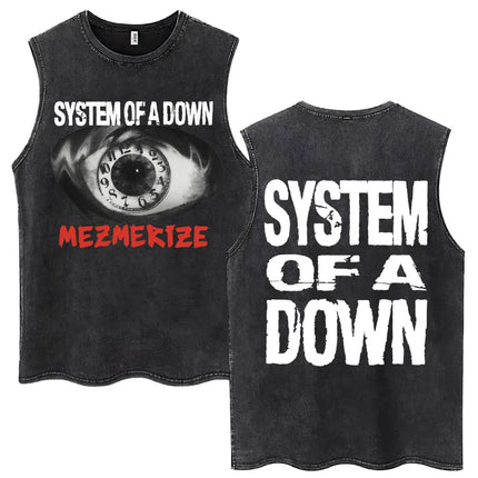 Washed Rock Band System of A Down Mezmerize Tank Tops Men's Retro Hip Hop Gothic Sleeveless T-shirt Oversized Cotton Vests Gifts