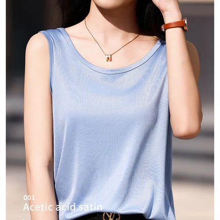 High-End Acetate Fiber Women's Knitted T-shirt with Suspender European Fashion Style Popular Women's Top