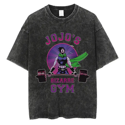 Vintage Washed TShirt Men Summer Hip Hop Streetwear T-shirt JoJo Bizarre Adventure Anime Print Cotton Casual Short Sleeve Tshirt