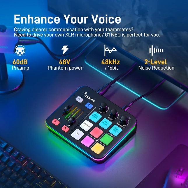 MAONO G1 NEO interfaz de audio Audio Mixer g1,Custom Sound Effects,XLR Audio Interface,for Gaming Voice,Podcast