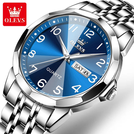 OLEVS Original Waterproof Men's Watches Digital Mirror Quartz Watch for Man Luminous Stainless Steel Wristwatch Male Date Week