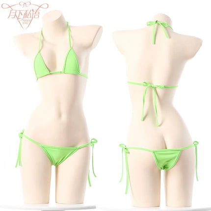 Sexy Japanese Style Mini Bandage Bikini Set Three-Point Strap Bra G-string Polyester Fabric Women's Underwear