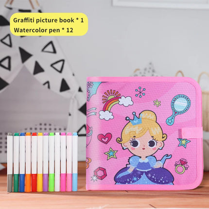 Children's drawing and writing blackboard book can be repeatedly wiped and used (12 color watercolor pen included)