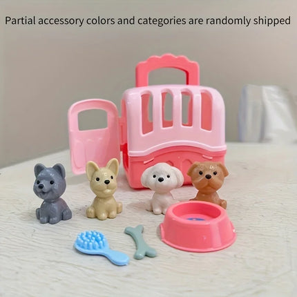 8 Pieces/set Cute Dog Toy Set Dog Cage Scene Play Toy Baby Play Home Puzzle Toy Parent Child Interaction Exercise Fingers