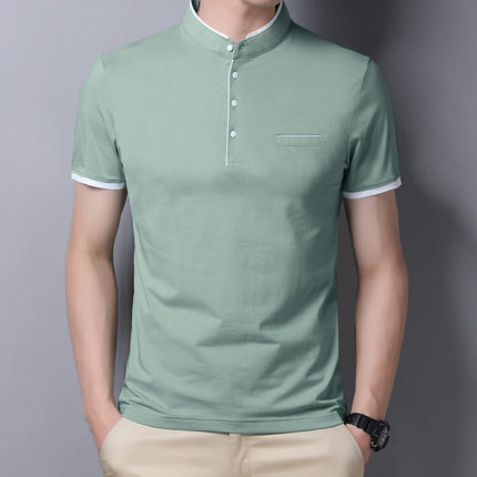 2025 New Men's Casual and Fashionable Solid Color Short-Sleeved Stand-Up Collar T-shirt Summer Versatile and Comfortable Top