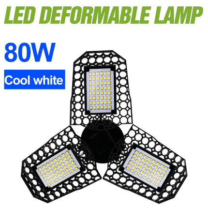 E27 220V LED Garage Light Bulb Fan Blade Foldable Deformable Ceiling Lamp 110V Home Workshop Lighting 40W 60W 80W 100W 150W 200W