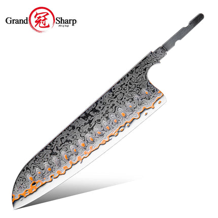 Grandsharp Damascus Blades 1-7PCS Kit 55 Layers Copper Damascus Steel No Handle DIY Knife Making Forging Blades Custom Tool