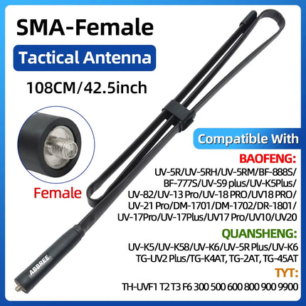 ABBREE CS Tactical Antenna SMA-Female Dual Band VHF UHF 144/430Mhz Foldable For Walkie Talkie Baofeng UV-21 UV-5R QuanSheng K5