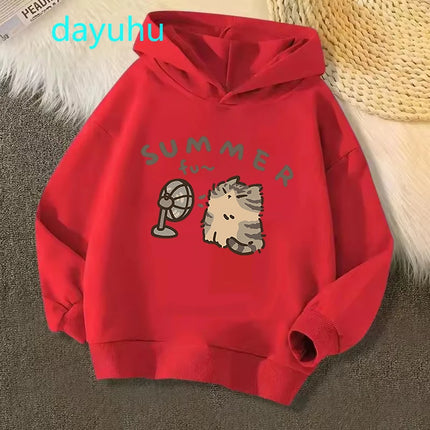 Anime Summer Fan Cat Hoodie Kids Children Sweatshirt Cartoons Clothes Kid Girl Boy Hoody Baby Casual Top Clothes