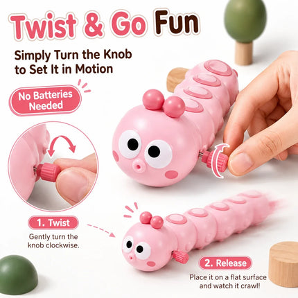 Wind Up Caterpillar Crawling Toy for Babies Toddlers, Cute Clockwork Walking Animal Sensory Gift for Kids Boys Girls Toy Gifts