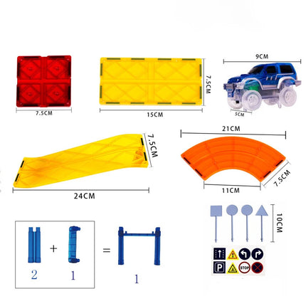 Magnetic Tiles Road Car Toys Kid Magnetic Building Blocks Electric Rail Car Construction Game Montessori STEM Activity Toys Boys