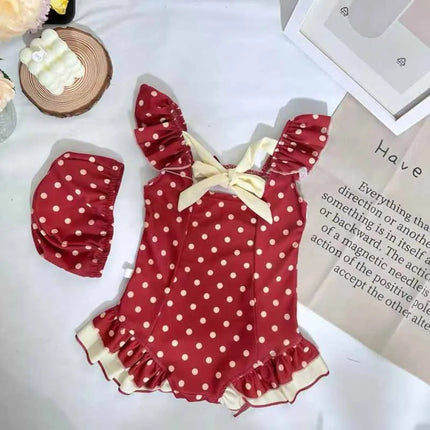 New Girls' Swimwear Summer Children's Polka Dot Sweet Bikini Stylish Holiday Beachwear Baby Casual One-Piece Swimsuit