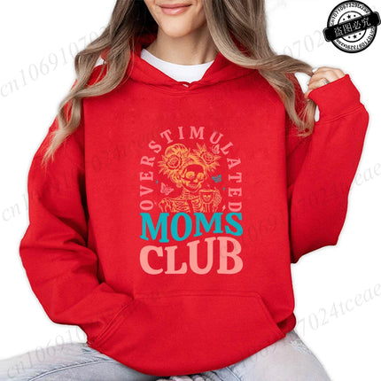 Harajuku Aesthetic Mama Hoodies Overstimulated Moms Club Print Hooded Shirt Women Vintage Sweatshirt Streetwear Y2K Mother Gifts