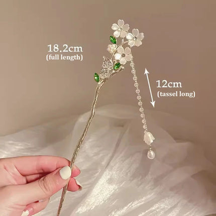 2023 New Vintage Chinese Women's Hair Stick Metal Glaze Flowers Hair Chopsticks Ladies Pearl Jewelry Hair Sticks Accessories