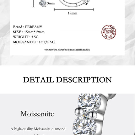 PERMANY 1CT Full Moissanite Earrings for Women S925 Pure Silver Laboratory Certified Cultivation Diamond Luxury Party Jewelry