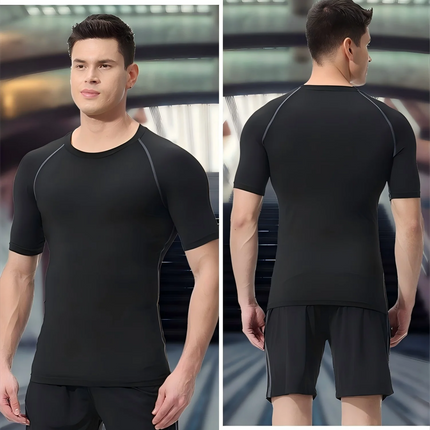 Men's compression running T-shirt fitness tight short sleeved T-shirt training jogging shirt gym sportswear quick drying