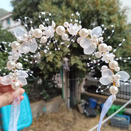Pearl Flower Wreath Headband Girls Bridal Elegant Crowns Hair Headdress Bride Garland Head Hoop Wedding Headbands Hair Jewelry