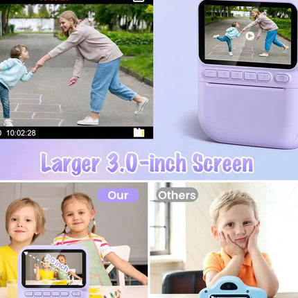 Kids Digital Camera 3.0" Portable Instant Print Camera 32MP HD 1080P Camera Toy Gift For 6-12 Year With 3 Rolls Printer Paper