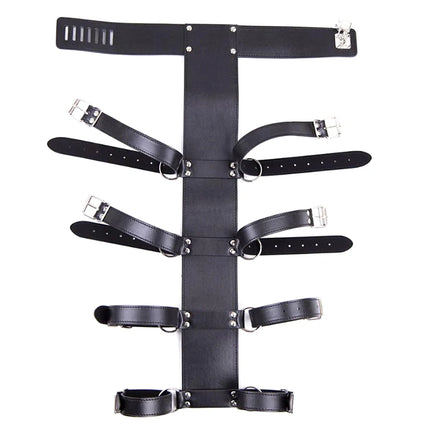 BDSM Full Body Pu Leather Restraint Straps Hand Behind Back Bondage Bondage Black Belt Arm Body Binder Glove Sleeves Sex Bandage