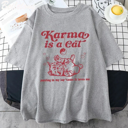 Karma Cat 2024 Taylor Midnight Album Short Sleeve T-Shirt for Women, Midnight Meeting Top