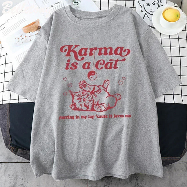 Karma Cat 2024 Taylor Midnight Album Short Sleeve T-Shirt for Women, Midnight Meeting Top