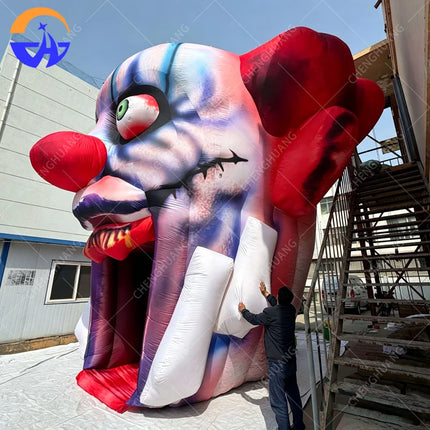 Giant Inflatable Clown Head Tunnel Halloween Horror Entrance Archway with Scary Teeth for Haunted House Event Decoration
