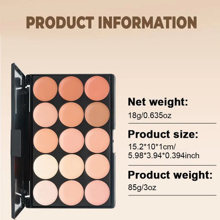 15 Colors Face Concealer Camouflage Cream,Waterproof for Covering Facial Blemishes,Dark Circles,Freckles,Scars,with Brightening