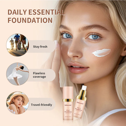Foundation 4 in 1 - Medium Spectrum with SPF 30+, Longwearing & Waterproof Hydrating Color Changing Foundation Women Cosmetics