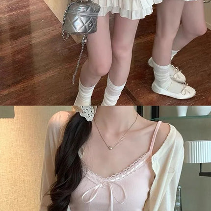 Pure Desire Lace Trim ter Vest Women Summer Sweet Spicy Girl  Knot Slim Fit  Strapba Top Beautiful Bal...