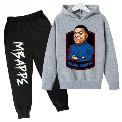 Spring Autumn Children's Hoodie Set Mbappe Print Plus Sweatshirt Pants Suits Sports Kid Tracksuit 2-piece Set Boys Girls Clothes