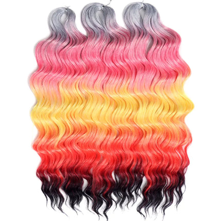 FASHION IDOL 24" 3pcs Deep Wave Curl Hair Synthetic Water Wave Braiding Hair Extensions Ombre Rainbow color Twist Crochet Hair