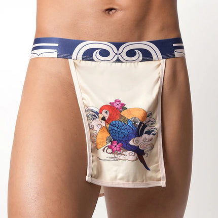 Japanese Sumo Two-piece Young Men's Sexy Low-rise Underwear Lingerie Print Kimono Underwear Thongs