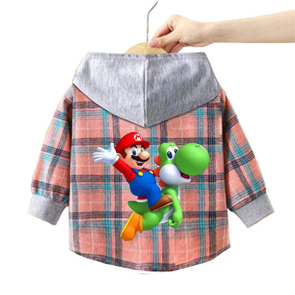 Children's stitch Hooded Shirts Kids blouse Boys Plaid Shirts Coat for Spring Autumn Girls Long-Sleeve Jacket Bottoming Clothing