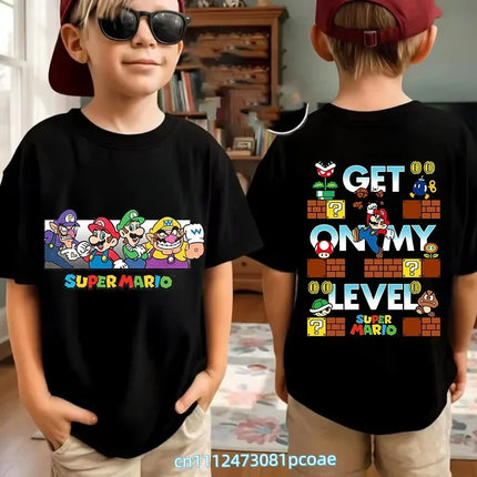 Super Mario Cartoon Pattern Unisex Cotton Short Sleeved O-neck Summer Short Sleeved Casual Adult/Children Role-playing T-shirt