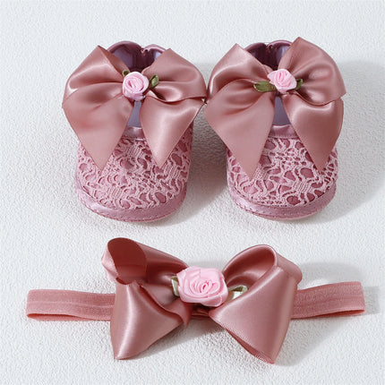 0-12months Infant Girls Princess Shoes Floral Bow Decor Lace  Non-slip Shoes  for baby girls