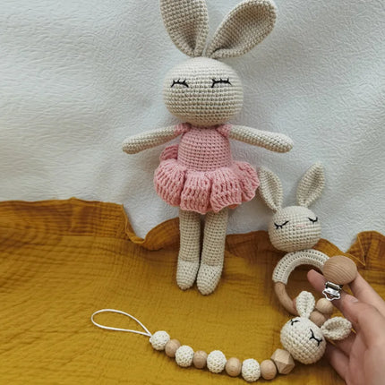 Newborn Mobile Gym Educational Ring Teething Toy Baby Cotton Baby Wooden Ring Rattle Crochet Wool Toy Customize Pacifier Chain
