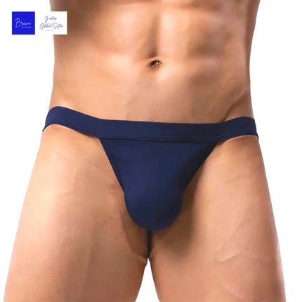 Sexy Contour Pouch Men's Solid Ice Silk Polyester Bikini Briefs Low-Rise Breathable Moisture-Wicking Athletic Underwear Thong