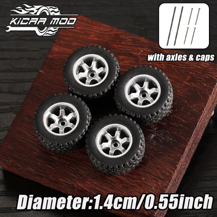 1/64 Off-Road Model Car Wheels with Rivets - 14mm Tyres for Diecast Model Cars, Pickup Trucks, 1:64 Scale - 1 Set (4pcs)