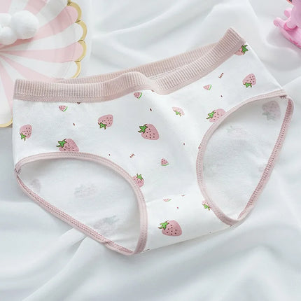 5 PCS Kids Girls Strawberry Print Panties Soft Cotton Antibacterial Briefs For 3-16 Years Children Baby Breathable Underwear