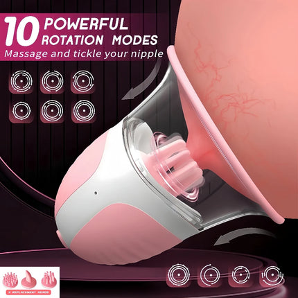 10 Modes Breast Massager with Suction Vibration Rotation - Female Nipple Stimulator, Multi Powerful Breast Suction Massager