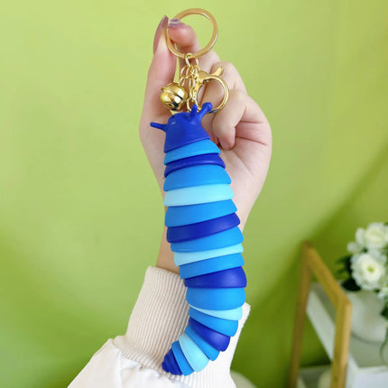 Cute Fidget Slug Keychain Toys 3D Articulated Stretch Caterpillar Sensory Stress Relief Flexible Keyring Bag Phone Pendent Charm
